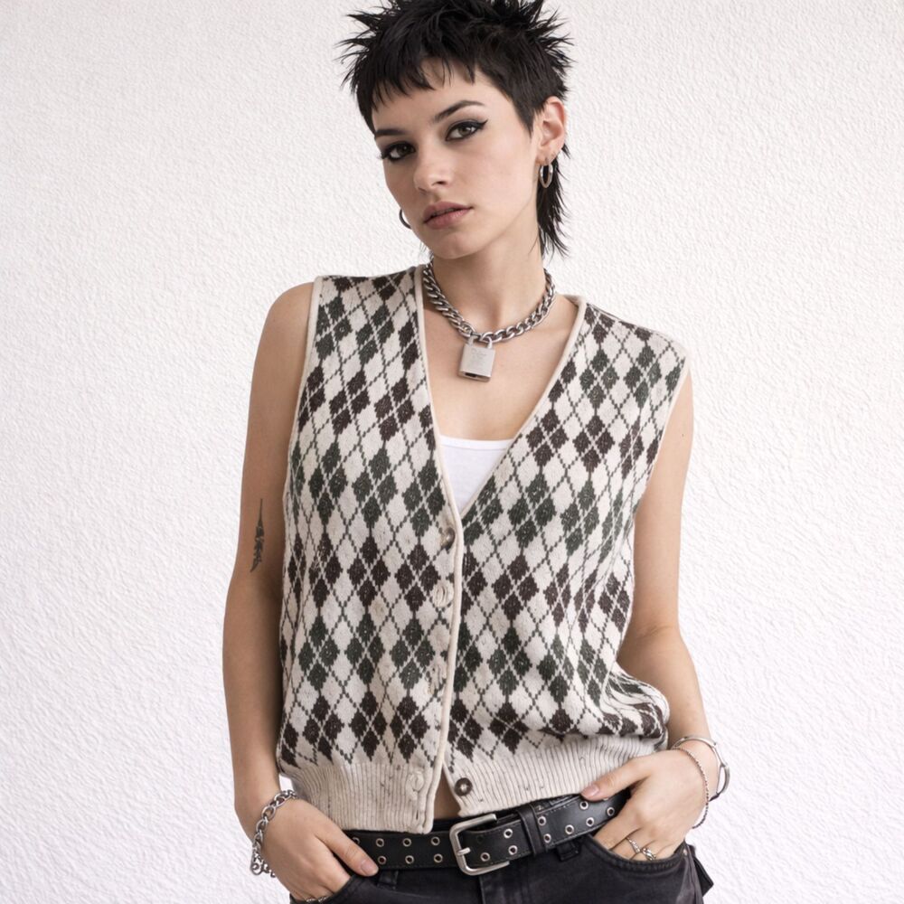 Vintage Northern Reflections Woman Knit Vest | Retro Argyle Sweater sz. XL